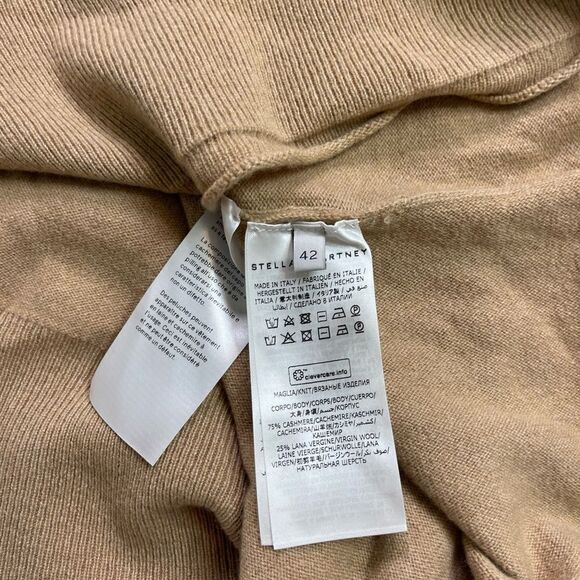 Stella McCartney Asymmetrical Crewneck Cashmere Sweater in Camel - Picture 2 of 7